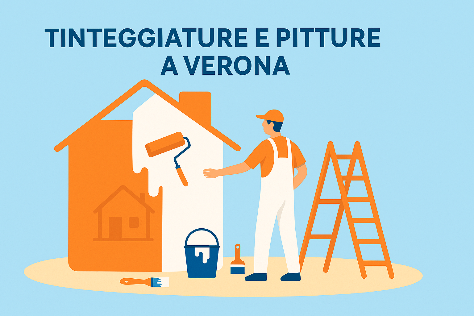 Illustrazione di operatore che tinteggia le pareti di un appartamento a Verona